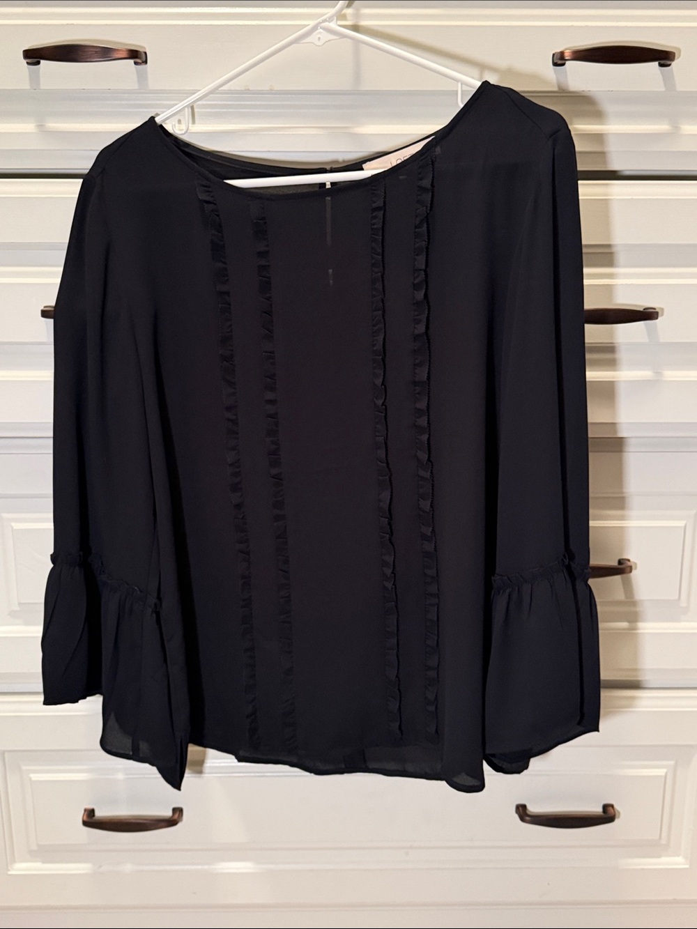 LOFT Black Ruffle-Trim Bell Sleeve Blouse